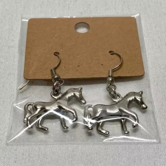 Horse Earrings Unique Walking Dangle Style Charm Pony Earring Set Silver Hook - Picture 8 of 8
